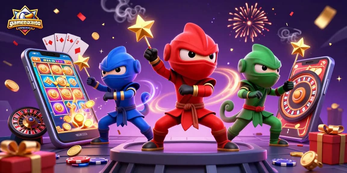 Experience thrilling games with gamebaidoithuongmoi, showcasing vibrant 3D casino elements and animated characters.