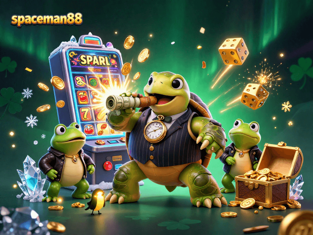 Enjoying slot jackpots with spaceman88, featuring a charismatic snapping turtle and lively bullfrog enforcers.