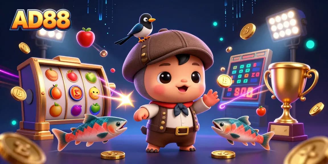 Engage with thrilling casino action at AD88 with vibrant characters and dynamic elements in 3D.