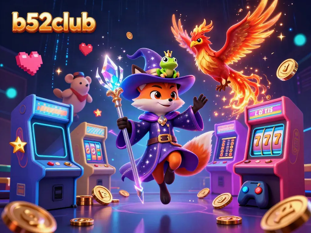 Experience the excitement of b52club's gaming with a vibrant 3D illustration showcasing a magical casino atmosphere.