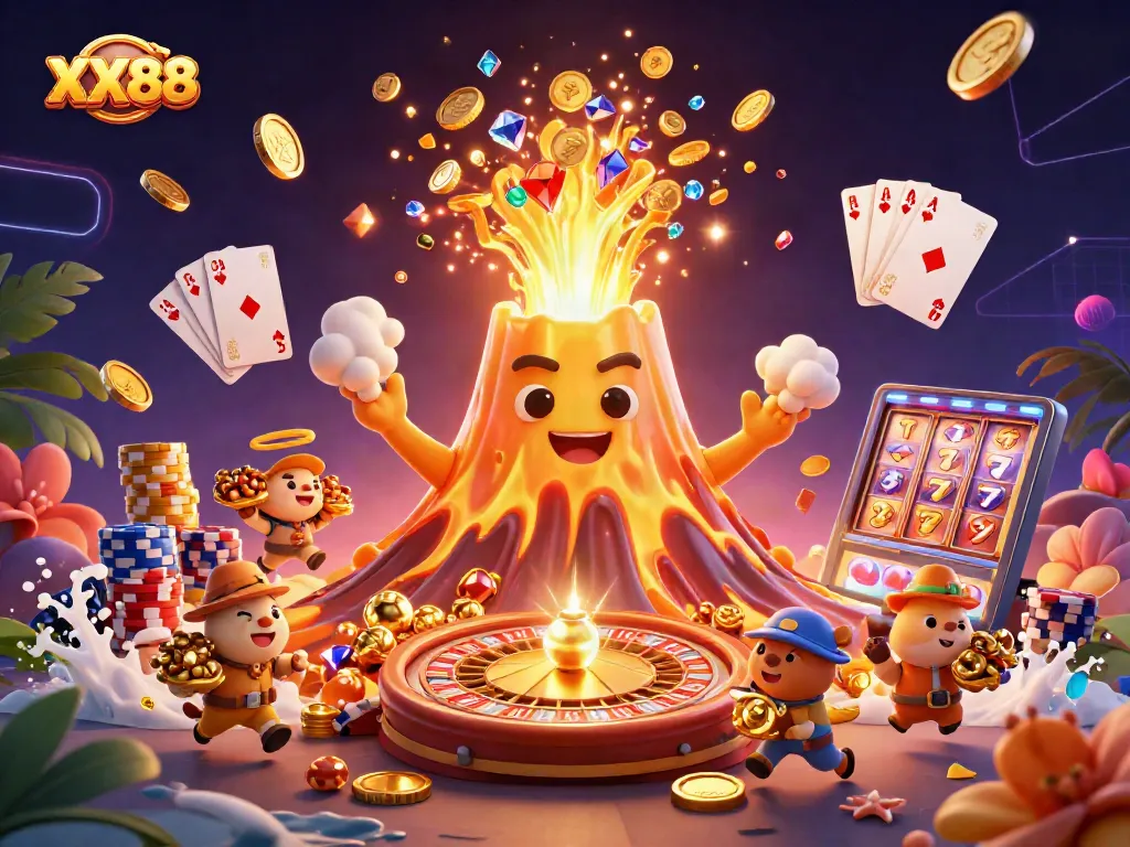 Experience thrilling wins at XX88 with a mesmerizing eruption of coins and treasures from the golden volcano.