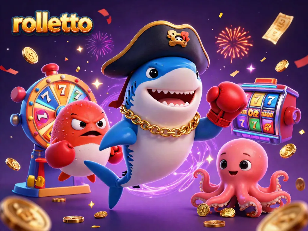 Play exciting games at rolletto with vibrant elements and colorful slots surrounding dynamic characters.