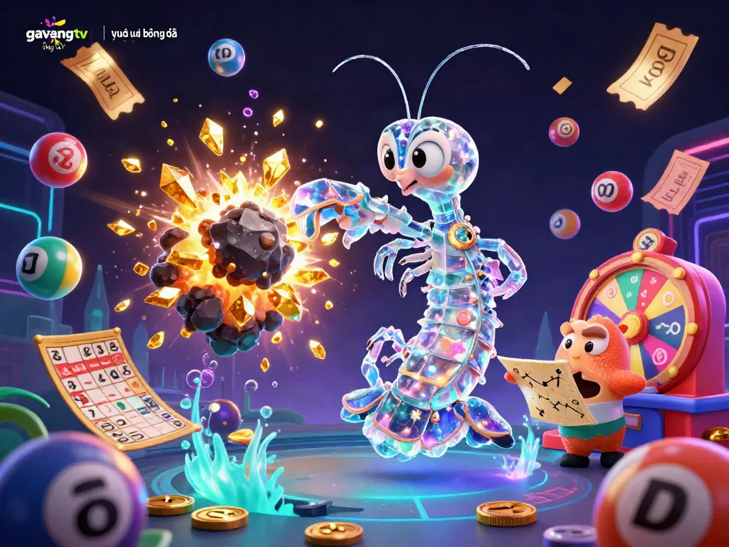 Experience the thrill of gambling with gavangtv trực tiếp bóng đá, featuring colorful lottery balls and a fantasy scene.