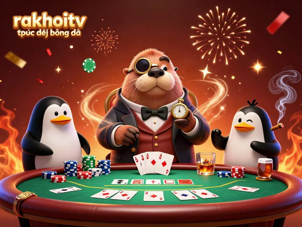 Experience rakhoitv trực tiếp bóng đá with this vibrant underwater poker scene featuring 3D characters and dynamic elements.