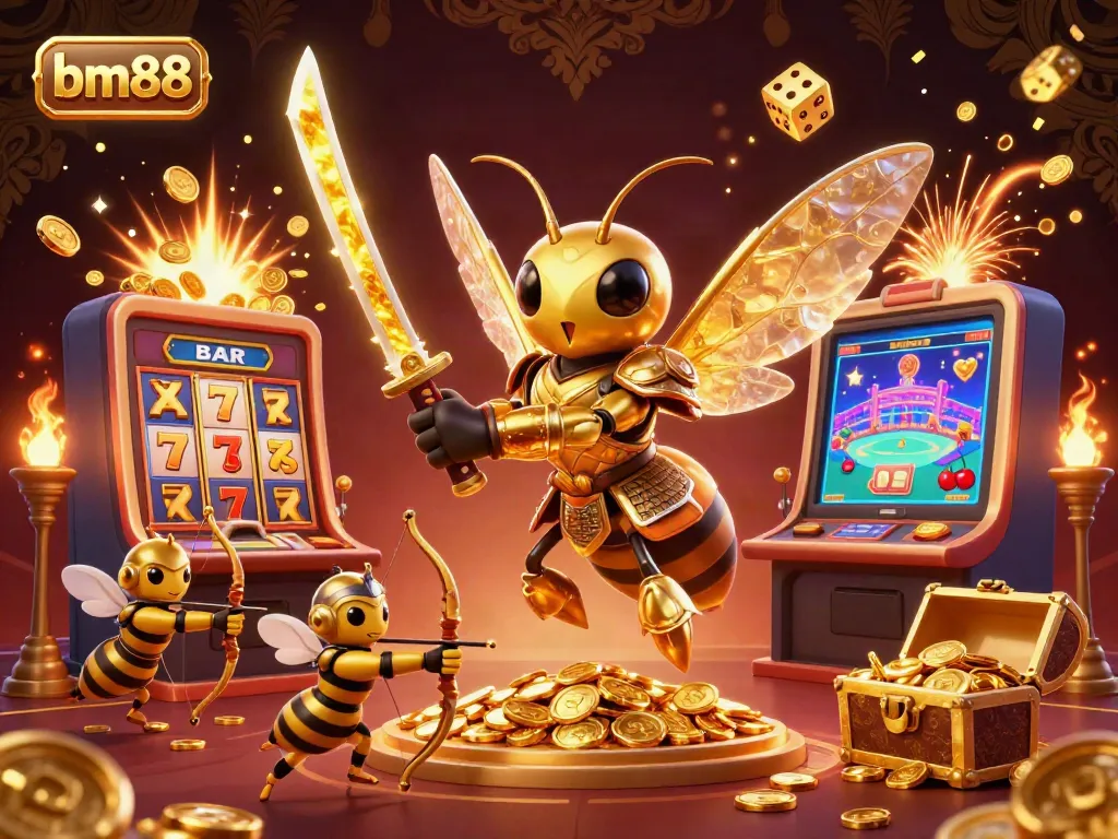 Experience the vibrant online gaming world of bm88 with exciting golden hornet characters and jackpot elements.