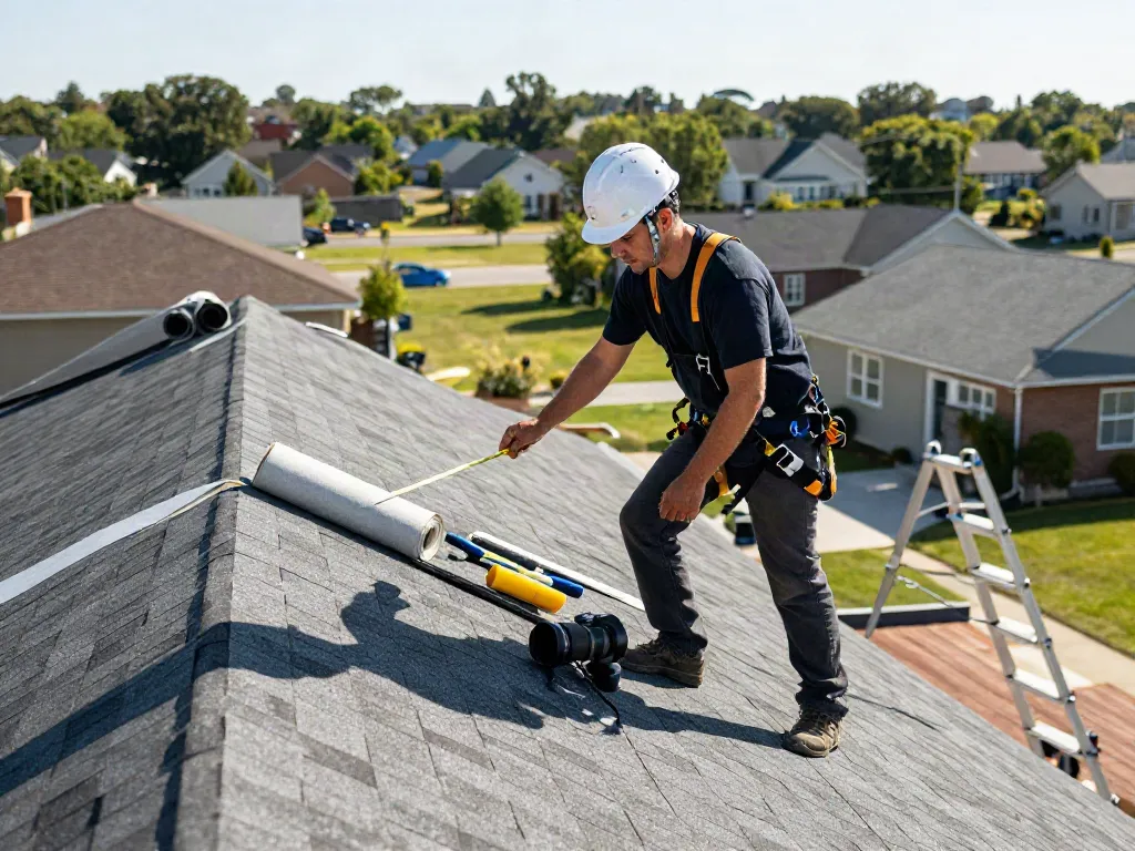 Expert conducting a felt roof replacement inspection, demonstrating professional roofing practices.