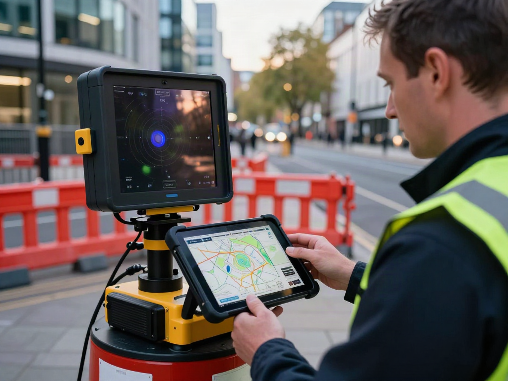 Utility Mapping London surveyor using advanced GPR technology in an urban setting