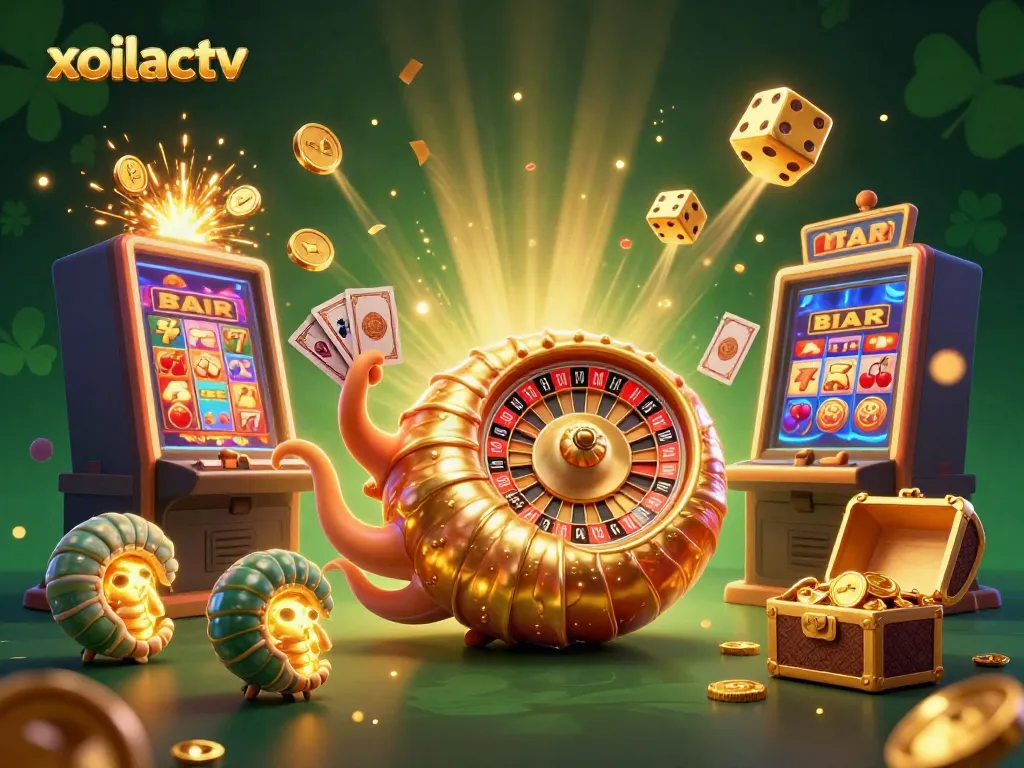 Engage in exhilarating gameplay with xoilactv, featuring 3D nautilus and vibrant casino elements.