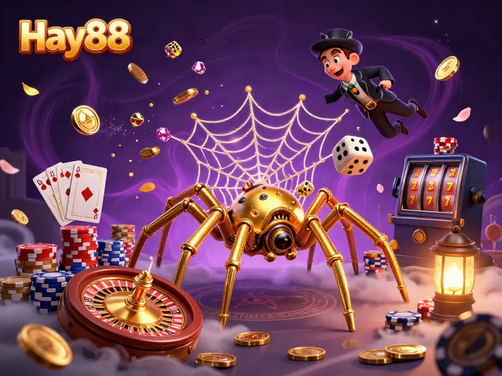 Experience excitement with Hay88's vibrant 3D casino scene featuring poker and jackpot elements.