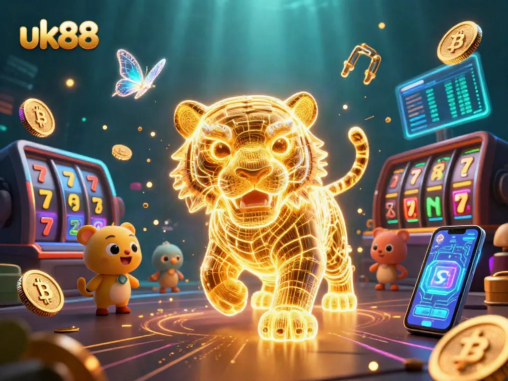 Engage with the thrilling uk88 casino experience showcasing a neon tiger in a rich gambling landscape.