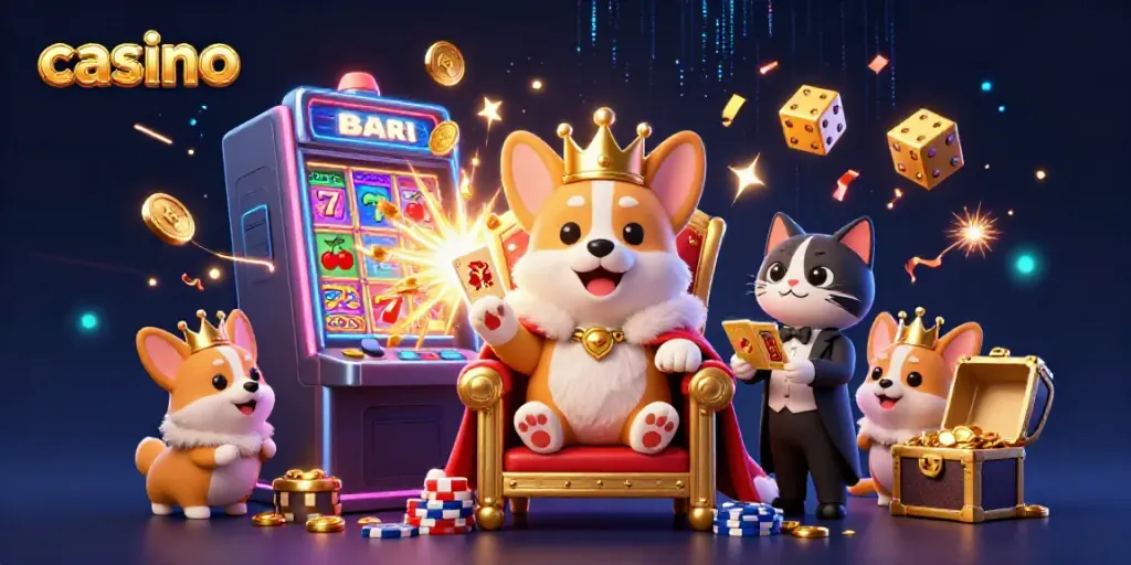 Play with vibrant characters in this dynamic casino-themed 3D illustration packed with excitement.