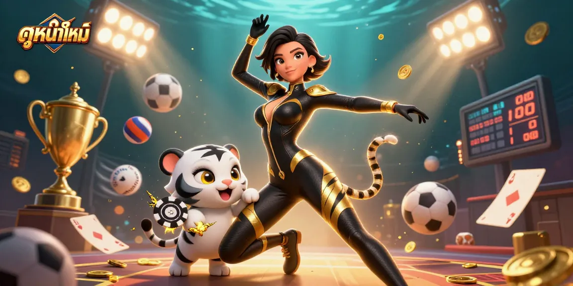 Play and win with ดูหนังใหม่ in this vibrant casino-themed 3D illustration showcasing betting excitement.