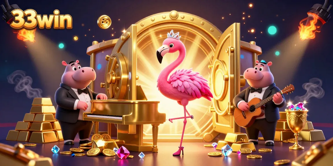 33win players enjoy vibrant casino games under magical lights and treasures.