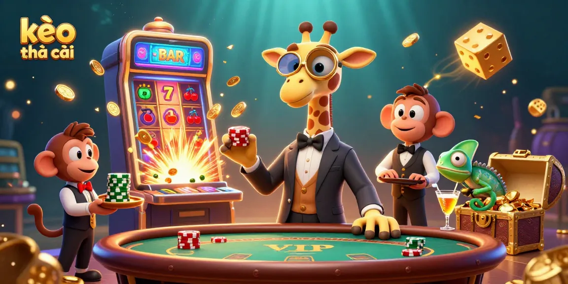 Experience exciting kèo nhà cái action with vibrant characters and casino elements in this dynamic illustration.