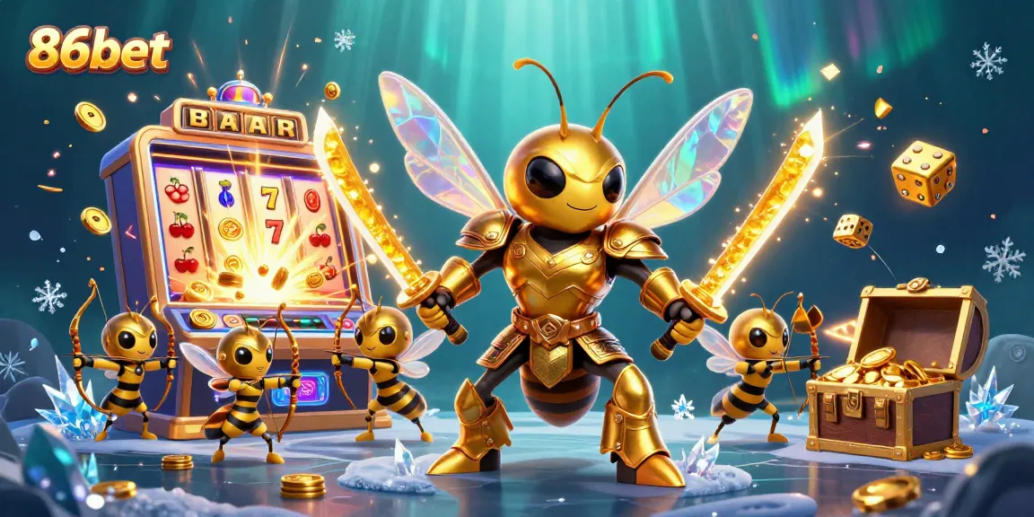 Experience thrilling gameplay with 86bet's dynamic casino scene featuring epic slot machine jackpots and golden characters.
