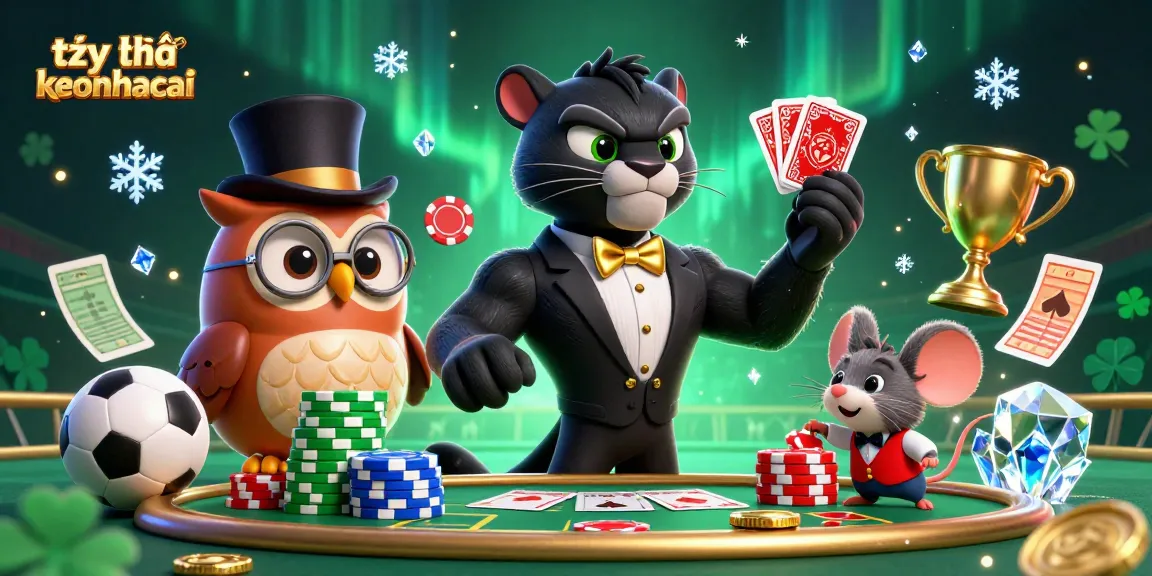 Engaging illustration of tỷ lệ keonhacai sports betting action with characters dealing cards and holding chips