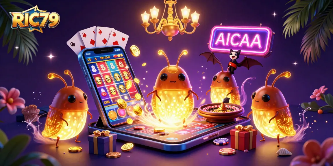 Play with RIC79's vibrant casino scene lit by glowworms and a bat dealer, showcasing thrilling games!