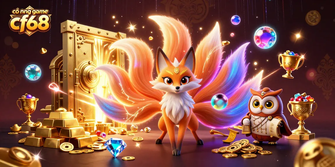 Experience excitement at cổng game cf68 with vibrant characters and casino treasures in a lively illustration.