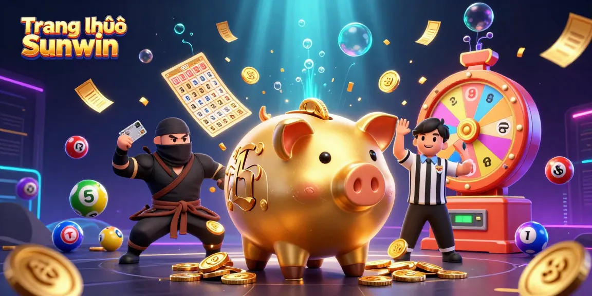 Win big with Trang chủ Sunwin as colorful lottery elements bounce around in an exciting casino scene.