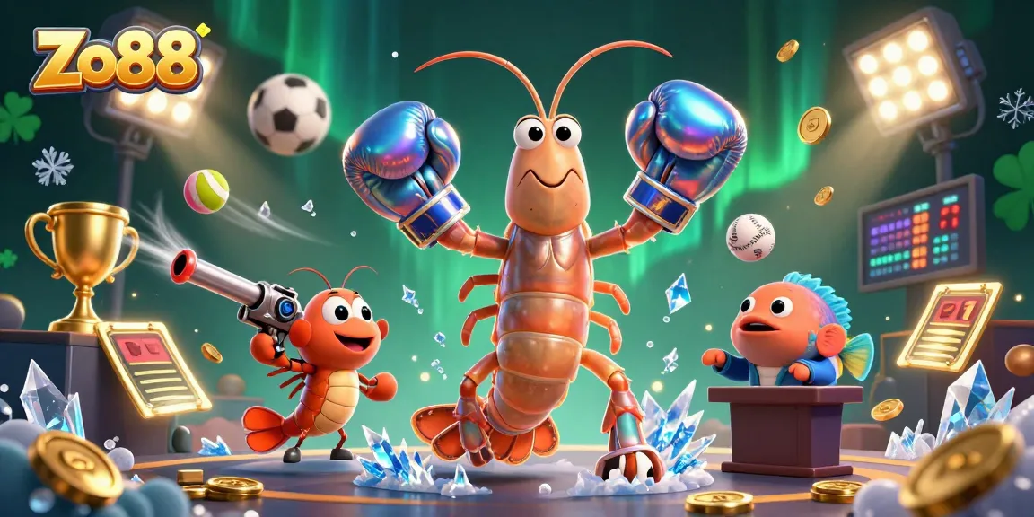 Experience thrilling betting action with Zo88, featuring colorful sports elements and dynamic characters in a vibrant casino scene.