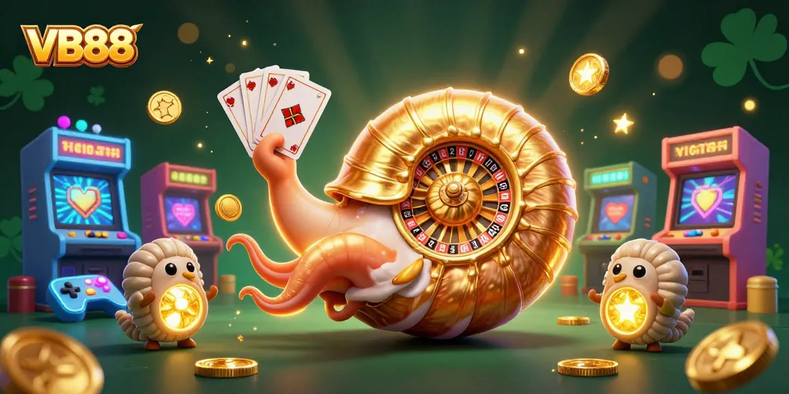 Engage with VB88 as a nautilus roulette wheel distributes cards in a vibrant casino scene.