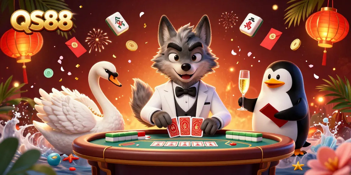 Experience thrilling Baccarat at QS88 with a debonair wolf, elegant swan, and sophisticated penguin.