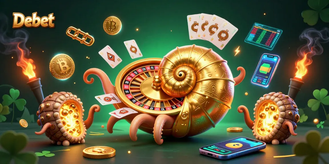 Engage with Debet as a vibrant 3D scene showcasing a nautilus roulette wheel and digital currency elements.