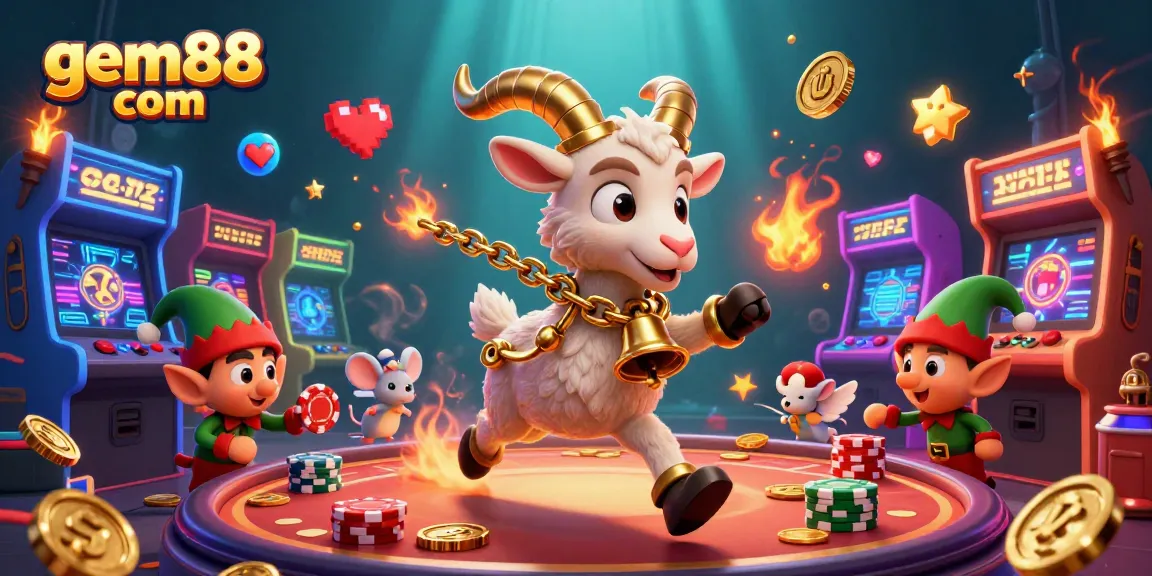 Experience excitement at gem88 com with Krampus in a lively casino scene, mixing festive chaos and gaming action.