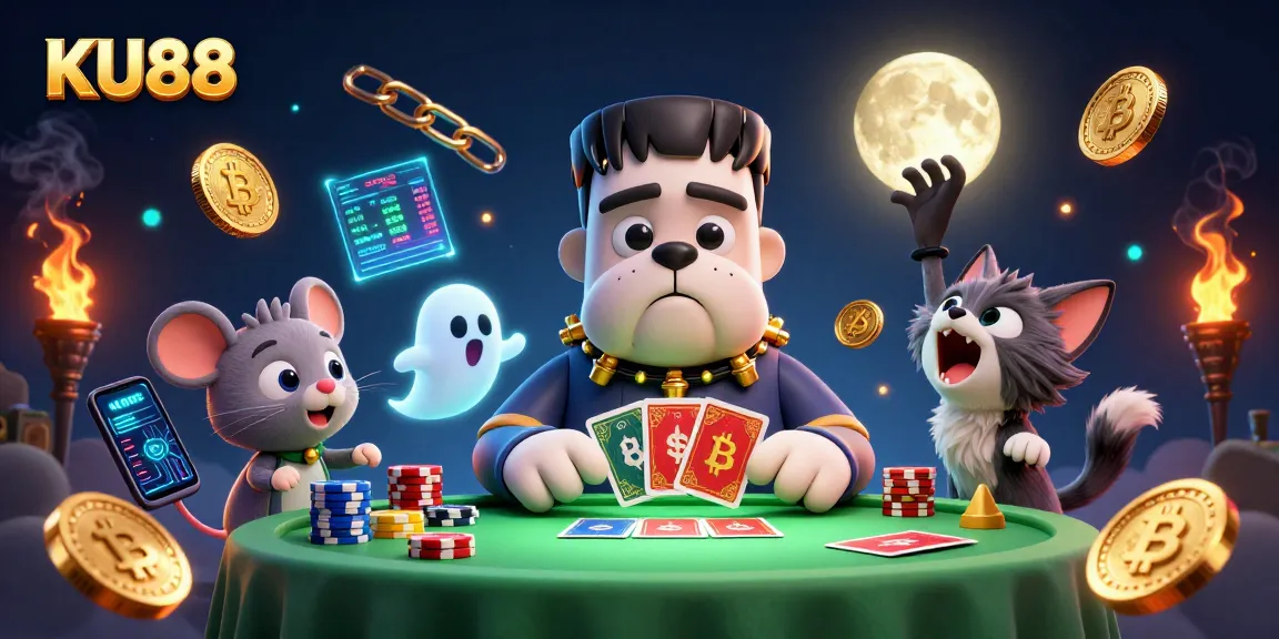 Engage in thrilling gameplay at KU88 with 3D cartoon monsters amidst vibrant casino elements.